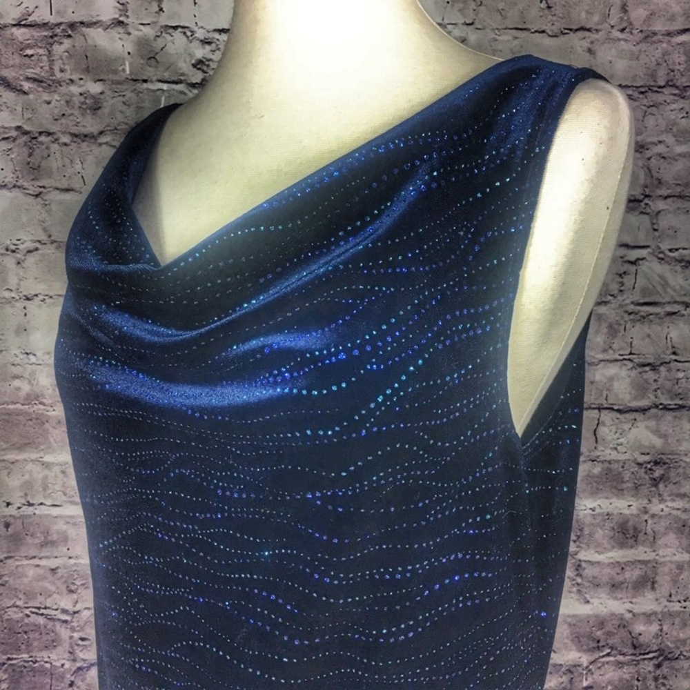 Glittered Blue Velvety Dress with Scoop Neckline